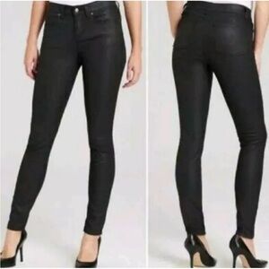 Eileen Fisher Women's Waxed Organic Cotton Skinny Stretch Denim Moto Black Sz 4